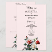 Hochzeitsprogramm für hübsche, rosa rote Rosen (Vorne/Hinten)