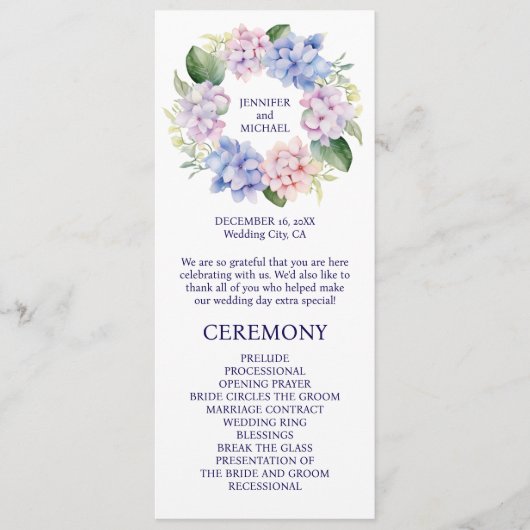Hochzeitsprogramm für Hydrangeas Spring Flowers Programm (Vorderseite)