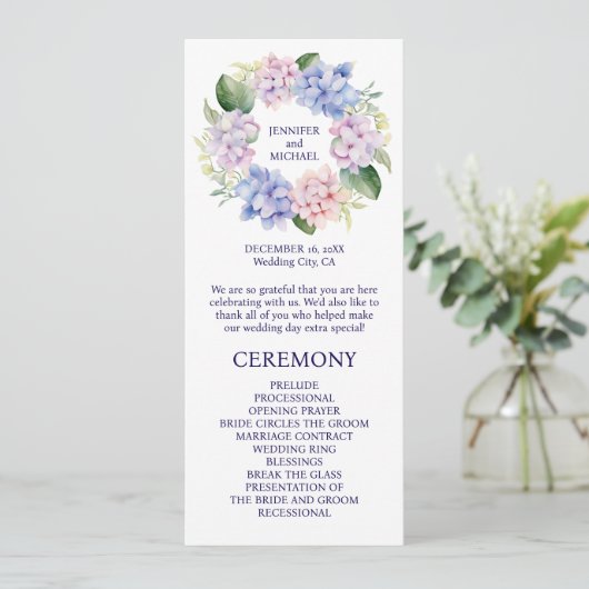 Hochzeitsprogramm für Hydrangeas Spring Flowers Programm (Stehend Vorderseite)