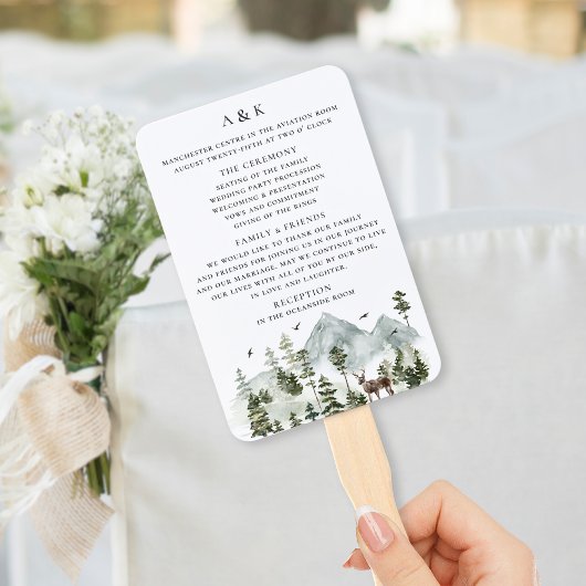 Hochzeitsprogramm für immergrüne Waldberge Fächer