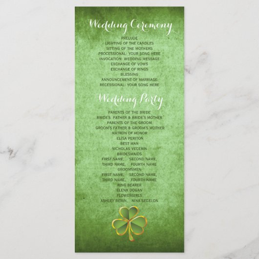 Hochzeitsprogramm für Irisch-Klee und Schleier Programm (Rückseite)