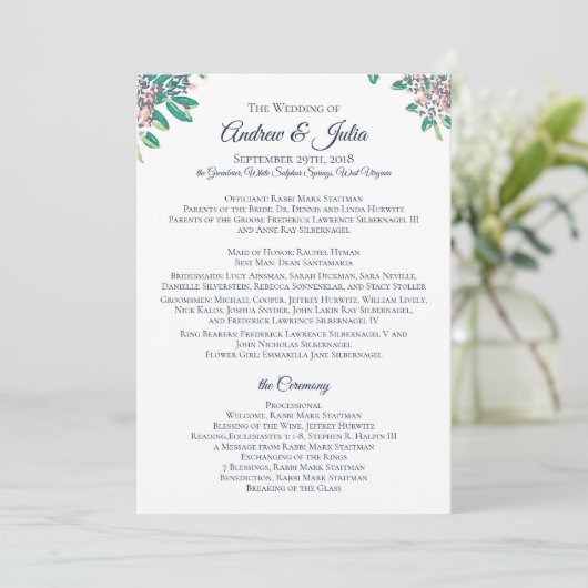 Hochzeitsprogramm für Julia und Andrew Programm (Stehend Vorderseite)