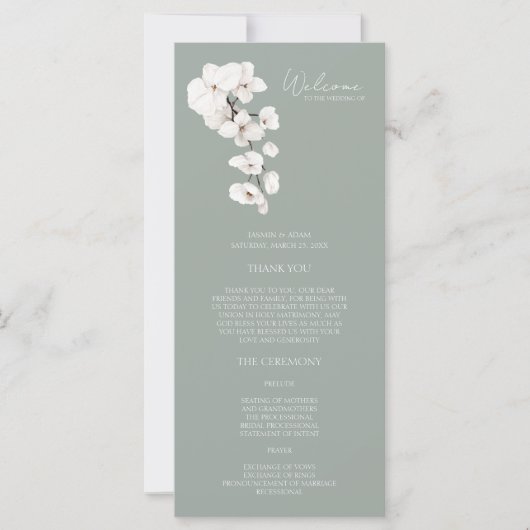 Hochzeitsprogramm für junge junge Mädchen mit grün (Vorderseite)