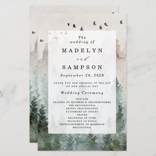 Hochzeitsprogramm für Kiefernwälder (Vorne/Hinten)