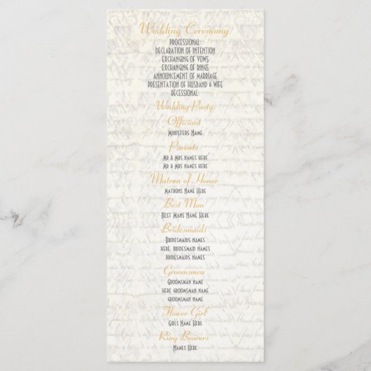 Hochzeitsprogramm für Kirchen in Gold und Weiß Programm (Rückseite)