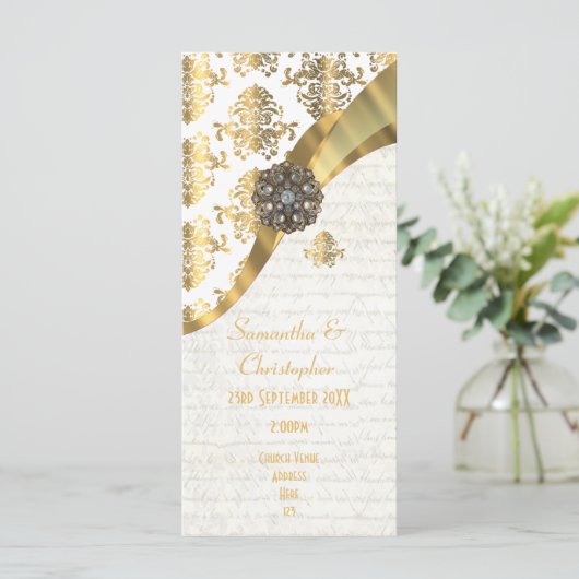 Hochzeitsprogramm für Kirchen in Gold und Weiß Programm (Stehend Vorderseite)