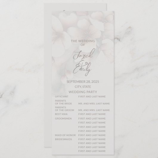 Hochzeitsprogramm für Kirschblüten | Voll Einladung (Vorne/Hinten)