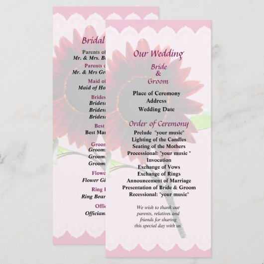 Hochzeitsprogramm für Kirschen und Schokolade Programm (Vorne/Hinten)