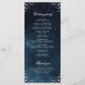 Hochzeitsprogramm für klassische Navy-Silver-Kalli Menükarte (Rückseite)