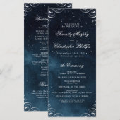 Hochzeitsprogramm für klassische Navy-Silver-Kalli Menükarte (Vorne/Hinten)