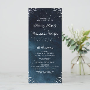 Hochzeitsprogramm für klassische Navy-Silver-Kalli Menükarte