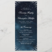 Hochzeitsprogramm für klassische Navy-Silver-Kalli Menükarte (Vorderseite)