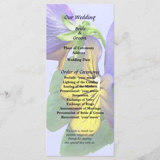 Hochzeitsprogramm für kleine, gelbe und Lila Stief Programm (Vorderseite)