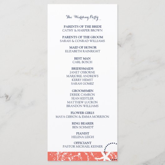 Hochzeitsprogramm für Korallen und Navy Programm (Rückseite)