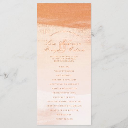 Hochzeitsprogramm für Korallen und Pfirsichfarben Programm (Vorderseite)