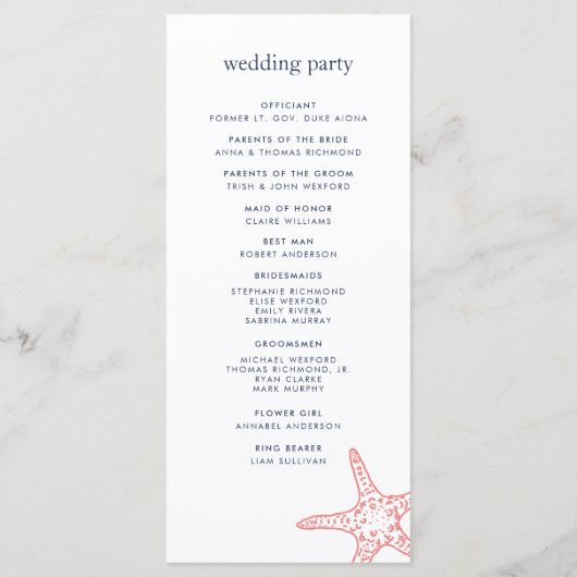 Hochzeitsprogramm für Korallen und Seestreitkräfte Programm (Rückseite)