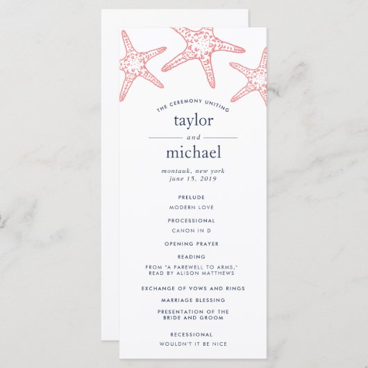 Hochzeitsprogramm für Korallen und Seestreitkräfte Programm (Vorne/Hinten)