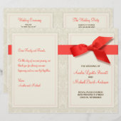Hochzeitsprogramm für Korallen und Taupe Damask (Vorne/Hinten)