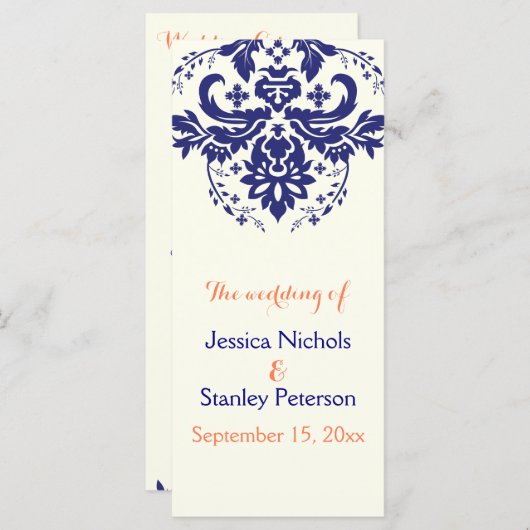 Hochzeitsprogramm für Korallenbäume in Blau Programm (Vorne/Hinten)