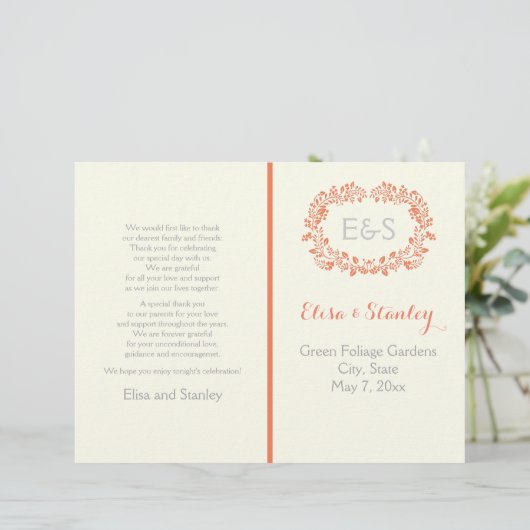 Hochzeitsprogramm für Korallenwaldkränze (Stehend Vorderseite)