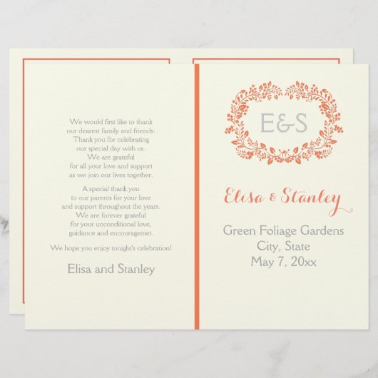 Hochzeitsprogramm für Korallenwaldkränze (Vorne/Hinten)