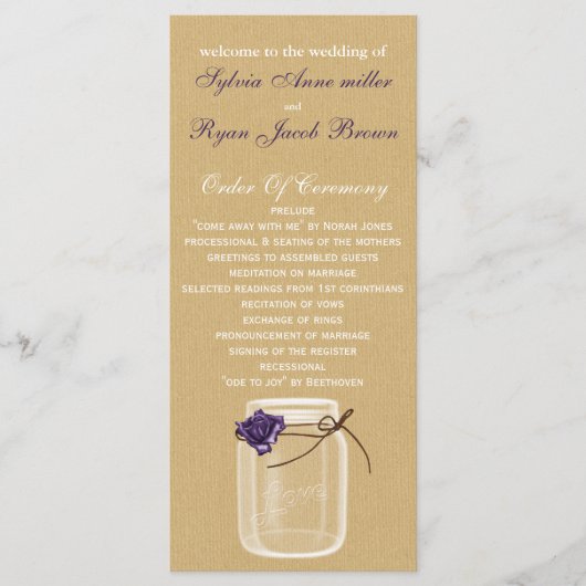 Hochzeitsprogramm für Krüge und lila Rose Programm (Vorderseite)