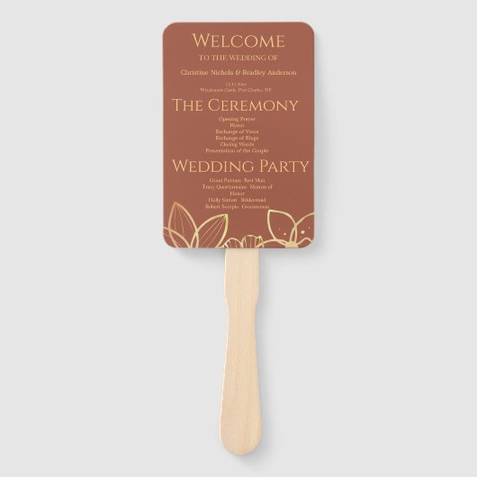 Hochzeitsprogramm für Kupfer und Gold Fächer (Vorderseite)