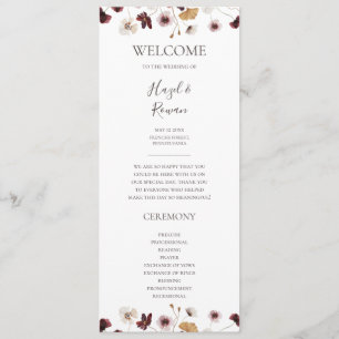 Hochzeitsprogramm für Kupferburgund-Wildblume Programm