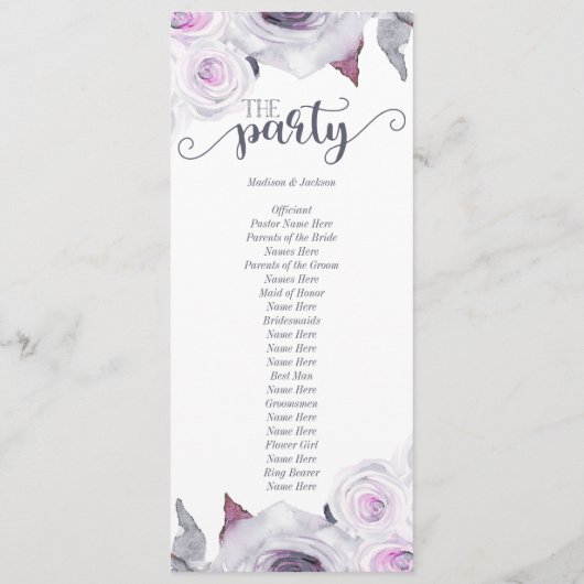 Hochzeitsprogramm für Lavendel und Graublütenschwä Programm (Rückseite)