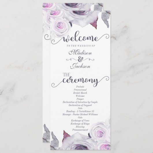 Hochzeitsprogramm für Lavendel und Graublütenschwä Programm (Vorne/Hinten)