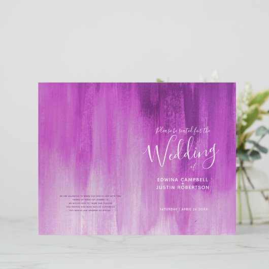 Hochzeitsprogramm für lila abstrakte Kunst in Rosa (Stehend Vorderseite)