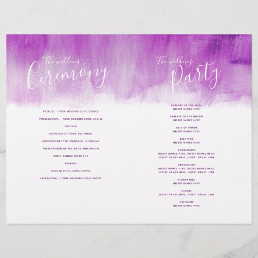 Hochzeitsprogramm für lila abstrakte Kunst in Rosa (Rückseite)