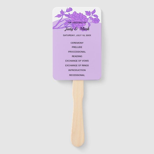 Hochzeitsprogramm für lila Blume Fächer (Vorderseite)