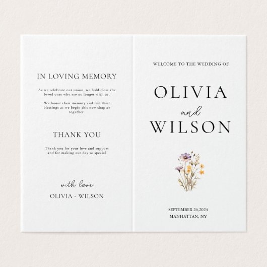 Hochzeitsprogramm für Lila Blumen (Außenseite Aufgefaltet)