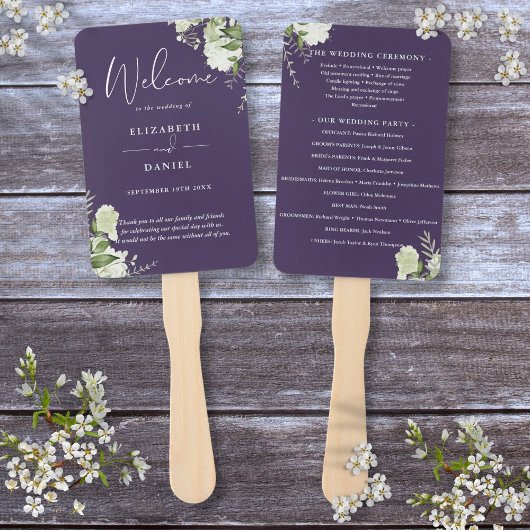 Hochzeitsprogramm für lila Blumengrün Fächer