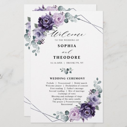 Hochzeitsprogramm für lila Blütenblütenblüten (Vorne/Hinten)