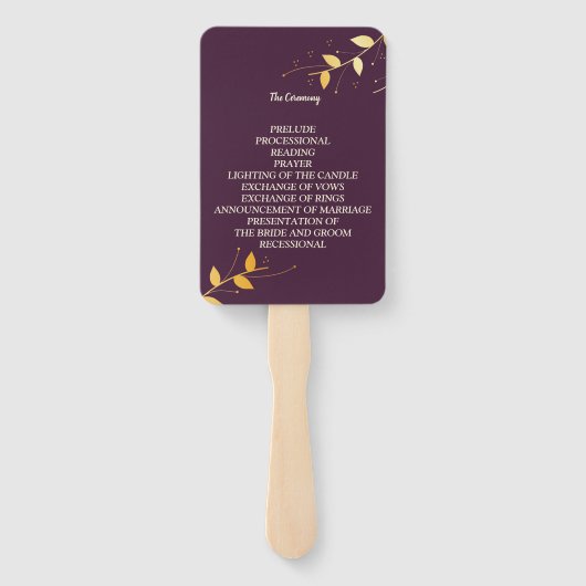 Hochzeitsprogramm für Lila Goldene Blätter Fächer (Rückseite)