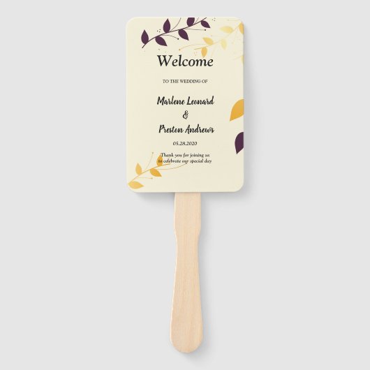 Hochzeitsprogramm für Lila Goldene Blätter Fächer (Vorderseite)