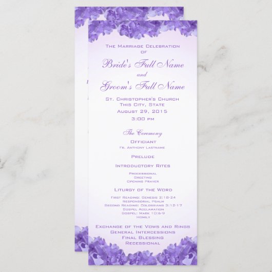 Hochzeitsprogramm für lila Hydrangeas Programm (Vorne/Hinten)