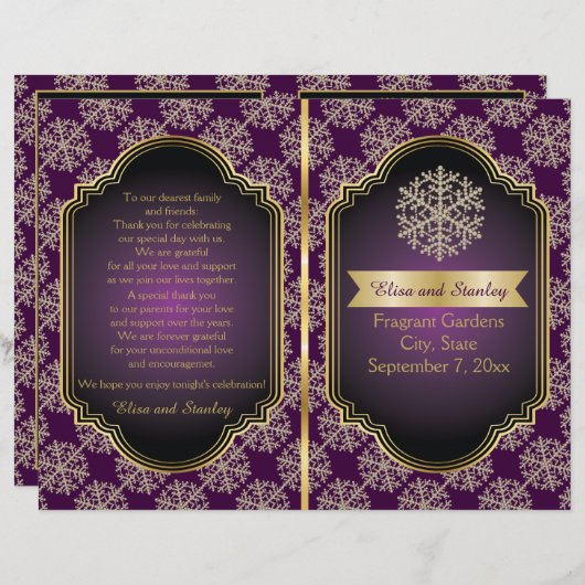 Hochzeitsprogramm für lila Schneeflocken (Vorne/Hinten)