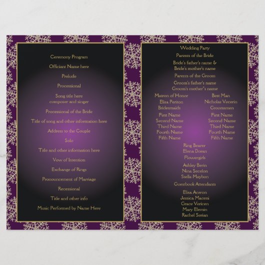 Hochzeitsprogramm für lila Schneeflocken (Rückseite)