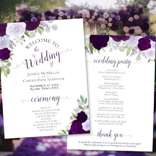 Hochzeitsprogramm für lila und geblähte Blumen Einladung