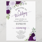 Hochzeitsprogramm für lila und geblähte Blumen Einladung (Vorderseite)