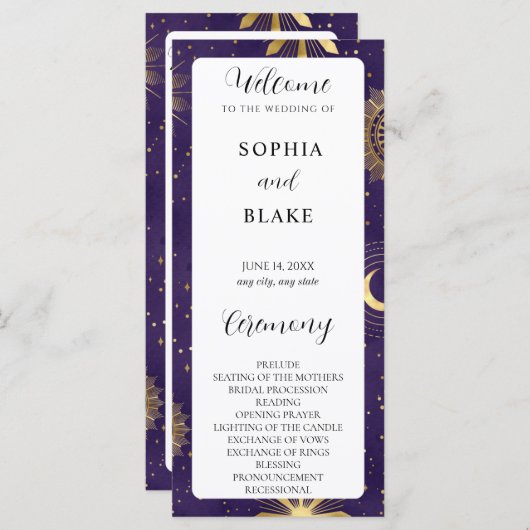 Hochzeitsprogramm für lila und Goldmedaille (Vorne/Hinten)