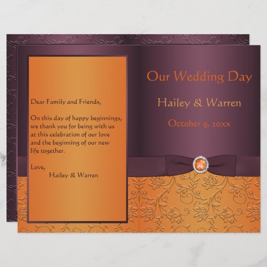 Hochzeitsprogramm für lila und Mandarine (Vorne/Hinten)