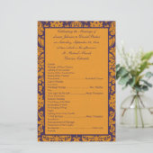 Hochzeitsprogramm für lila und orangefarbene Damas (Stehend Vorderseite)