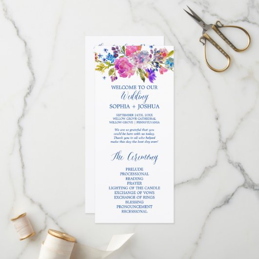 Hochzeitsprogramm für lila und rosa Blume Programm (Vorderseite/Rückseite Beispiel)