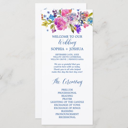 Hochzeitsprogramm für lila und rosa Blume Programm (Vorne/Hinten)