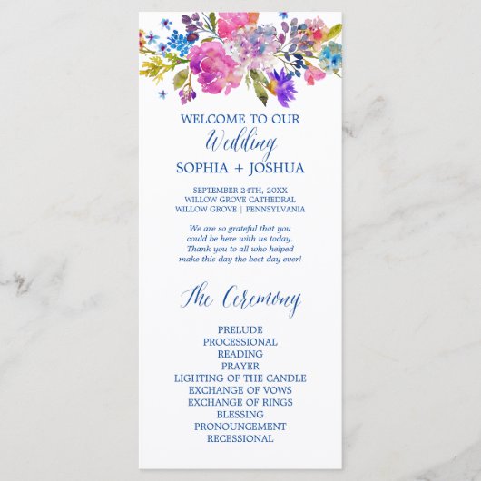 Hochzeitsprogramm für lila und rosa Blume Programm (Vorderseite)