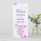Hochzeitsprogramm für lila und rosa Rosen und Grün (Stehend Vorderseite)